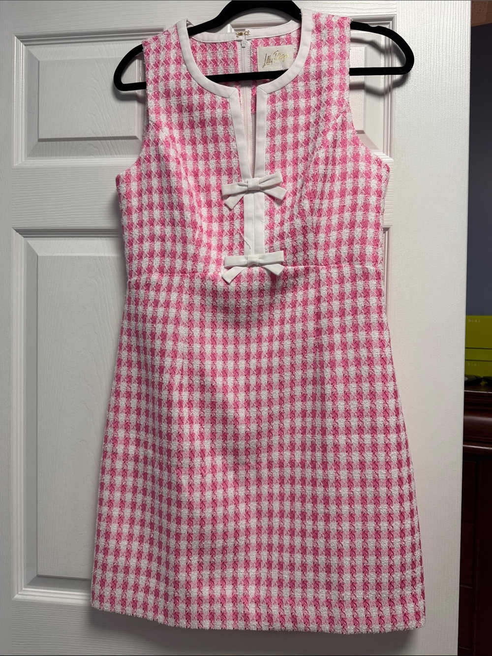 Lilly Pulitzer Pink & White Checked Bow-Front aria boucle dress